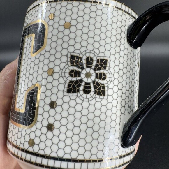 Anthropologie Bistro Tile Monogram Mosaic Letter C Porcelain Coffee Mug Cup - Picture 5 of 10